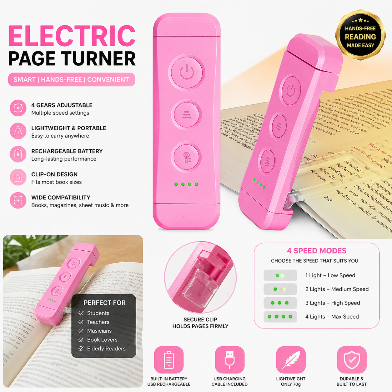 Glocusent USB Rechargeable Book Light