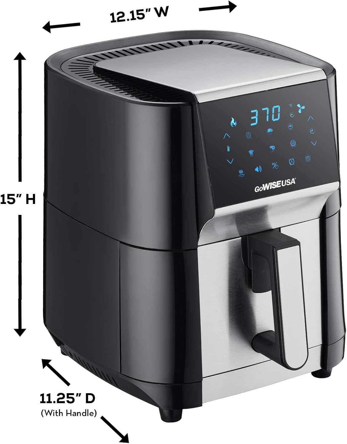 GoWISE USA 7-Quart Air Fryer & Dehydrator - with Ergonomic Touchscreen Display with Stackable Dehydrating Racks with Preheat & Broil Functions + 100 Recipes (Black/Stainless Steel)