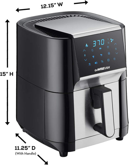 GoWISE USA 7-Quart Air Fryer & Dehydrator - with Ergonomic Touchscreen Display with Stackable Dehydrating Racks with Preheat & Broil Functions + 100 Recipes (Black/Stainless Steel)
