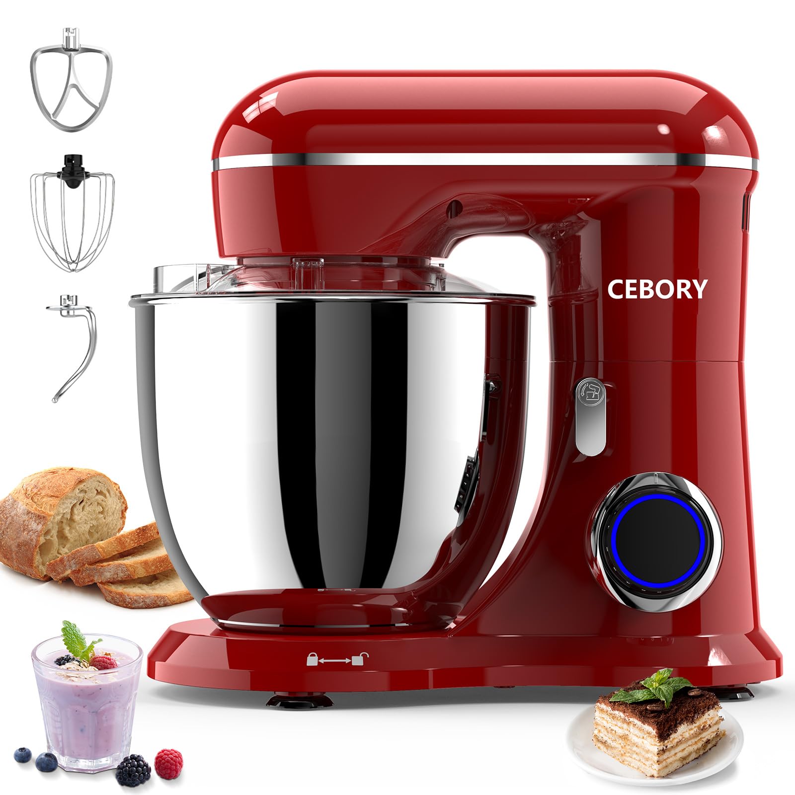 CEBORY 3-IN-1 Electric Stand Mixer, 6.5QT Bowl 660W 10-Speed Kitchen Mixer, Household Food Mixers include Dough Hook, Beater and Whisk, Bread Cake Mixer for Baking and Most Home Cooks, Purple