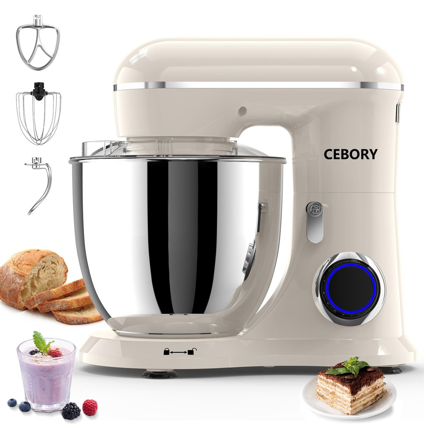 CEBORY 3-IN-1 Electric Stand Mixer, 6.5QT Bowl 660W 10-Speed Kitchen Mixer, Household Food Mixers include Dough Hook, Beater and Whisk, Bread Cake Mixer for Baking and Most Home Cooks, Purple