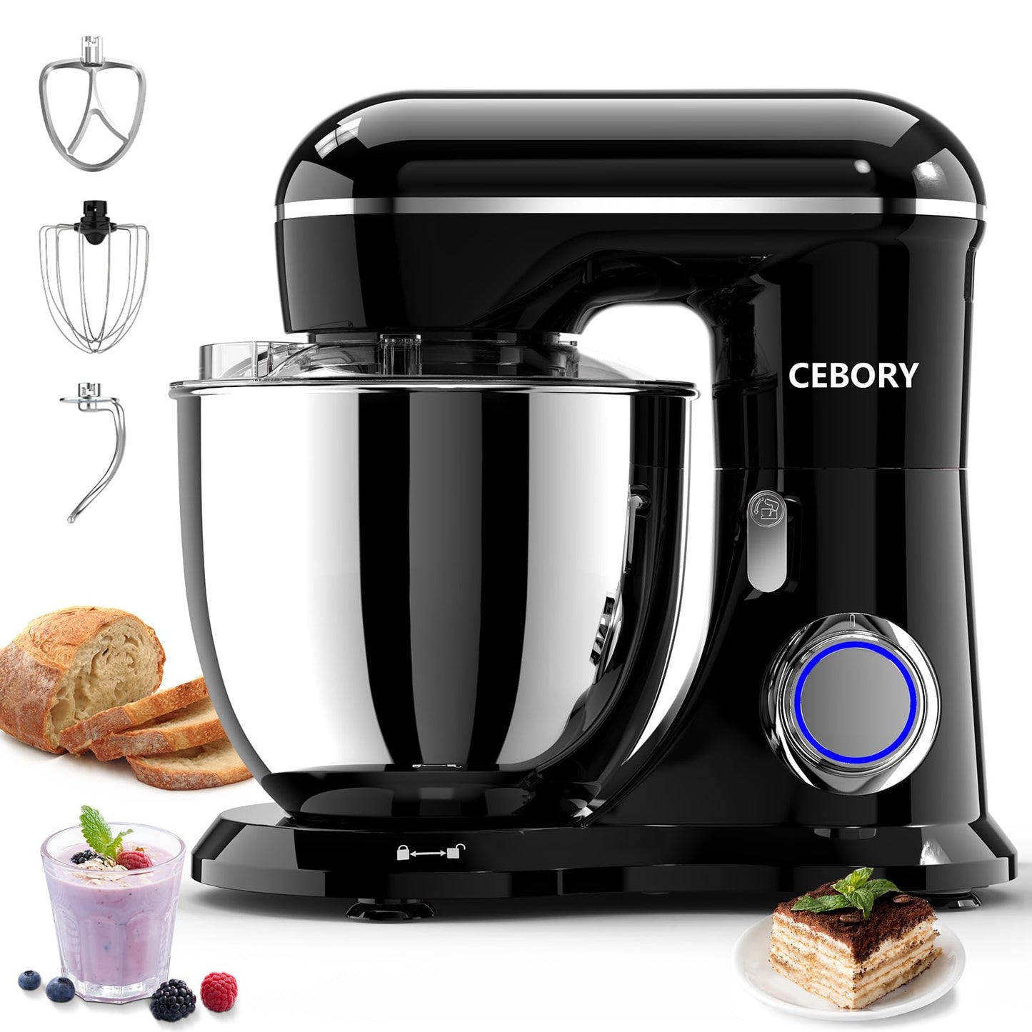 CEBORY 3-IN-1 Electric Stand Mixer, 6.5QT Bowl 660W 10-Speed Kitchen Mixer, Household Food Mixers include Dough Hook, Beater and Whisk, Bread Cake Mixer for Baking and Most Home Cooks, Purple