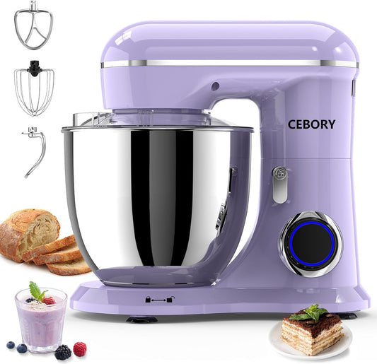 CEBORY 3-IN-1 Electric Stand Mixer, 6.5QT Bowl 660W 10-Speed Kitchen Mixer, Household Food Mixers include Dough Hook, Beater and Whisk, Bread Cake Mixer for Baking and Most Home Cooks, Purple